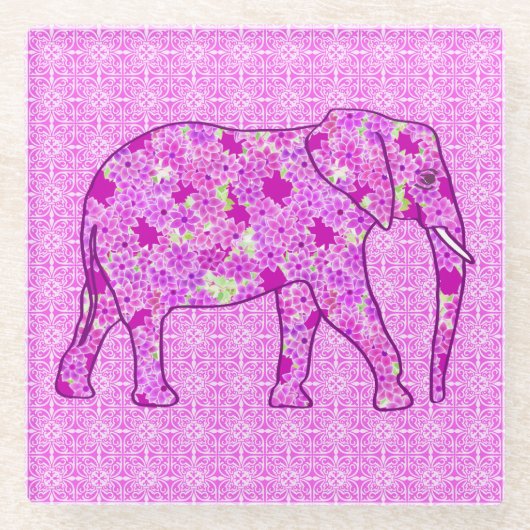 Blumenelefant - Orchidee und Magenta Glasuntersetzer (Vorderseite)