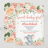 Blumenelefanten-Mädchen-Baby-Party Pfirsich-Korall