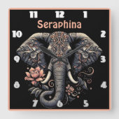 Blumenelefantenkunst Quadratische Wanduhr (Vorderseite)
