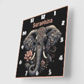 Blumenelefantenkunst Quadratische Wanduhr (Winkel)