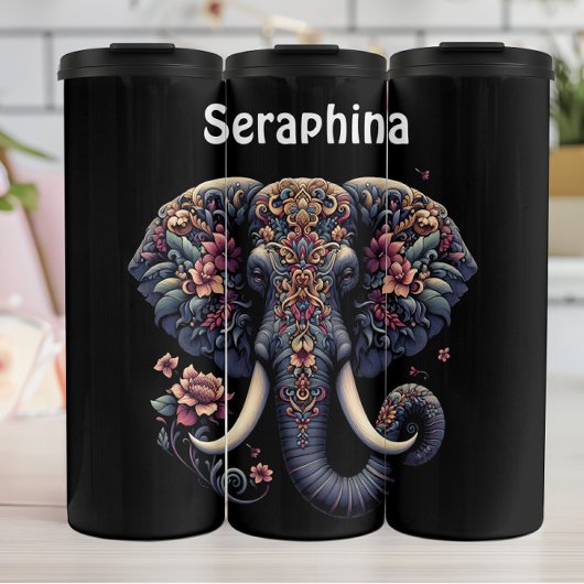 BlumenElefantenportrait: Seraphinas Schönheit Thermosbecher