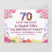 Blumenelegant 70. Geburtstag Save the Date 70 Postkarte (Vorderseite)