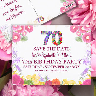 Blumenelegant 70. Geburtstag Save the Date 70 Postkarte