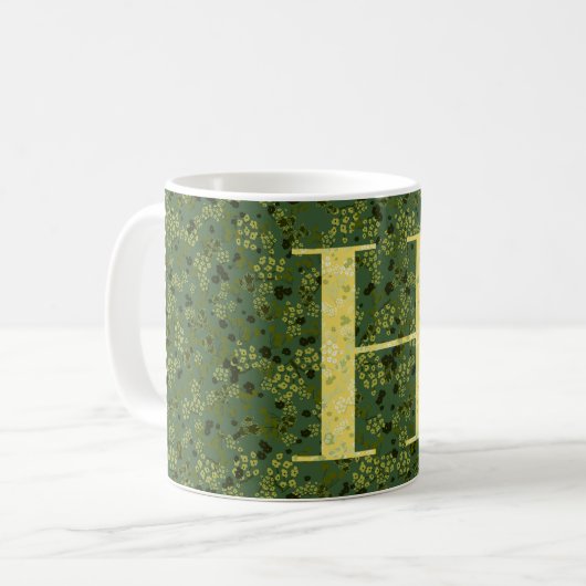 Blumenelegant Monogram H grün mit einer Phrase Kaffeetasse (Vorderseite Links)