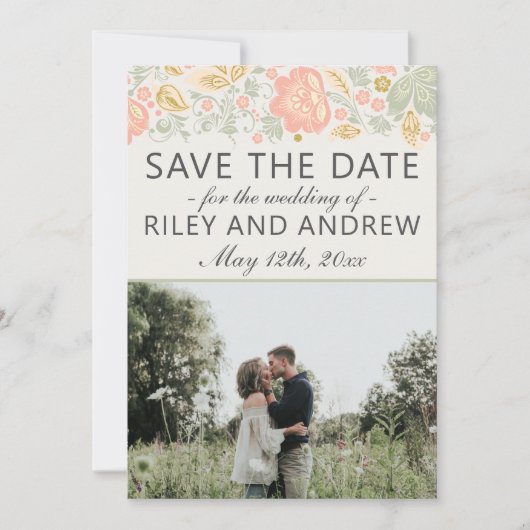 Blumenelegant Peach Blush Sage Save the Date (Vorderseite)