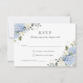 Blumenelegante blaue Hortensien-Antwort-RSVP-Karte Einladung