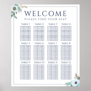 Blumenelegante Bouquet Hochzeitsdiagramm Poster