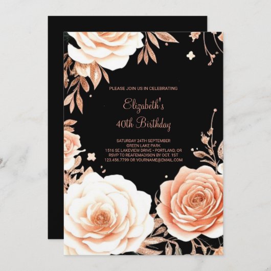 Blumenelegante Custom 40. Geburtstag Einladung (Vorne/Hinten)