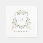 Blumenelegante Wappen Dusty Blue Wedding Monogram Serviette (Vorderseite)