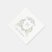 Blumenelegante Wappen Dusty Blue Wedding Monogram Serviette (Ecke)