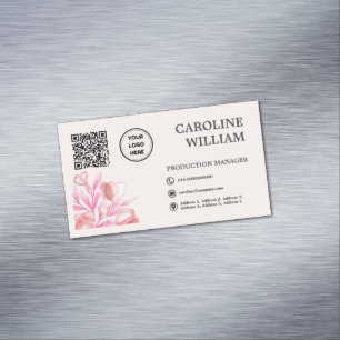 Blumenelegantes QR-Code-Geschäftslogo Magnetische Visitenkarte