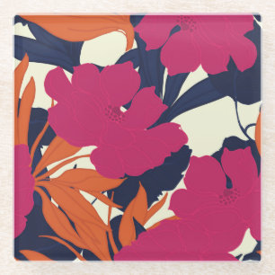 Blumeneleganz: abstraktes Muster Glasuntersetzer