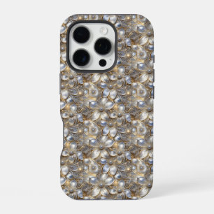 Blumeneleganz: Perlen-Inspiriert iPhone 16 Pro Hülle