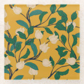 Blumeneleganz: Vintages Blattmuster. Glasuntersetzer (Vorderseite)