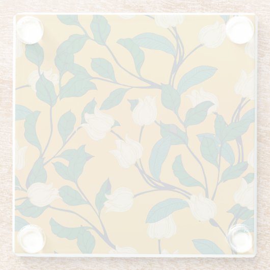 Blumeneleganz: Vintages Blattmuster. Glasuntersetzer (Rückseite)
