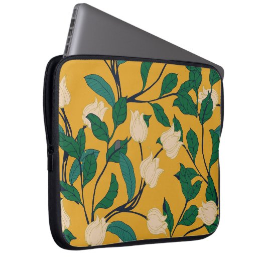 Blumeneleganz: Vintages Blattmuster. Laptopschutzhülle (Vorne Rechts)