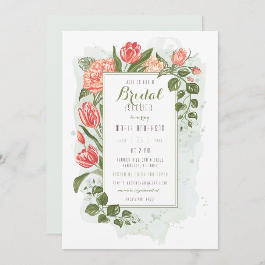 Blumenembrace Bridal Dusche Einladung (Vorne/Hinten)