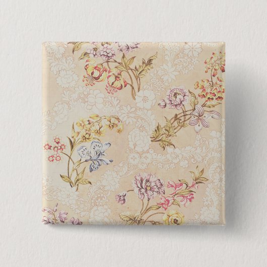 Blumenentwurf mit Pfingstrosen, Lilien und Rosen Button (Vorderseite)