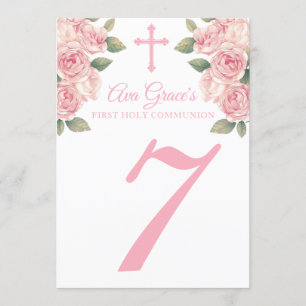Blumenerste heilige Kommunions-Tischnummer-Karten Einladung