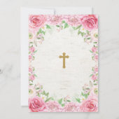 Blumenerstes heilige Kommunions-Rosa u. Gold laden Einladung (Rückseite)