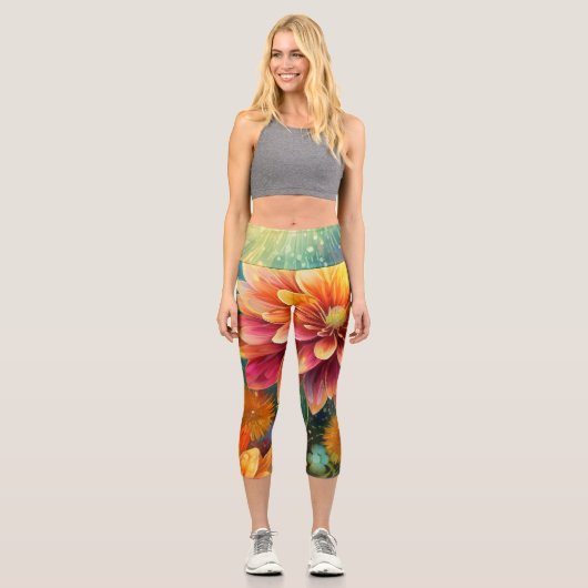 Blumenexplosion: Bursting-Farbmuster Capri Leggings (Vorderseite)