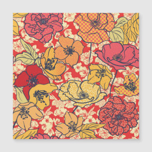 Blumenexplosion: Nahtloser Vintage-Trend. Magnetkarte