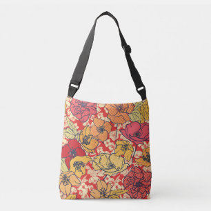 Blumenexplosion: Nahtloser Vintage-Trend. Tragetaschen Mit Langen Trägern
