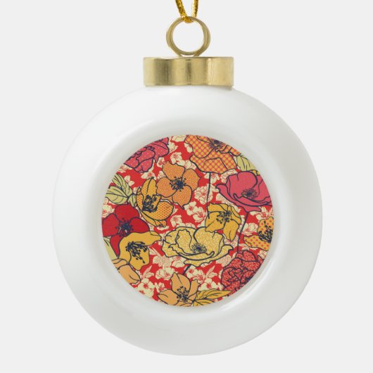 Blumenexplosion: Nahtloser Vintager Trend. Keramik Kugel-Ornament (Vorderseite)