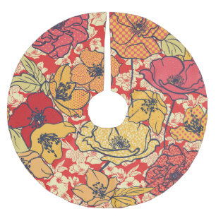 Blumenexplosion: Nahtloser Vintager Trend. Polyester Weihnachtsbaumdecke