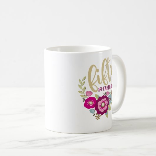 Blumenfabulous 50. Geburtstag rosa Gold Kaffeetasse (VorderseiteRechts)