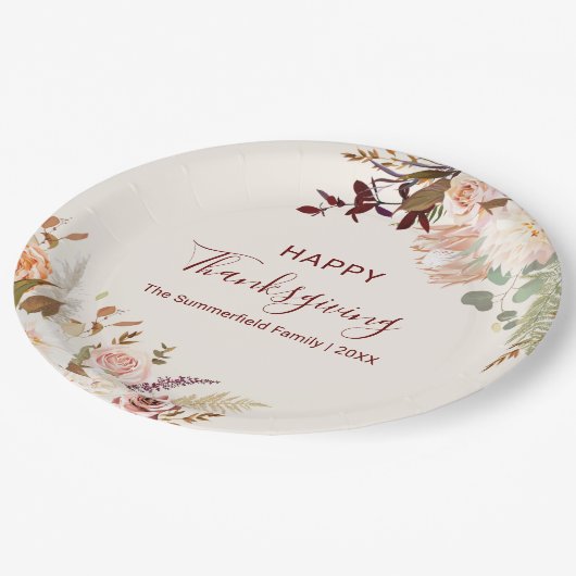 Blumenfall Botanisches Glück Erntedankfest Pappteller (Schrägansicht)