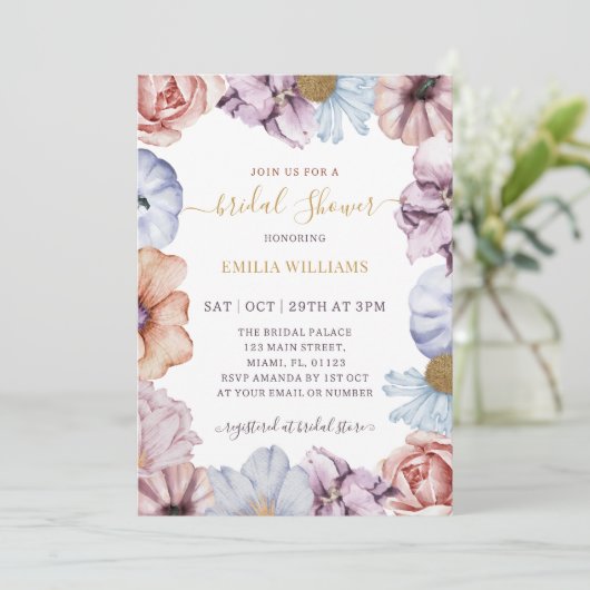 Blumenfall-Brautparty Einladung (Stehend Vorderseite)