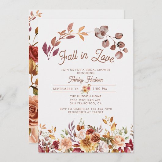 Blumenfall im Brautparty der Liebe Einladung (Vorne/Hinten)
