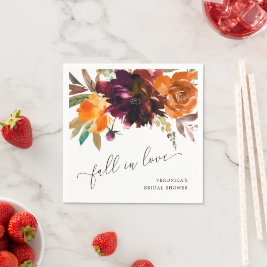 Blumenfall in der Liebe Orange Burgund Brautparty Serviette (Beispiel)