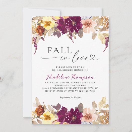 Blumenfall in Liebe Brautparty Einladung (Vorderseite)