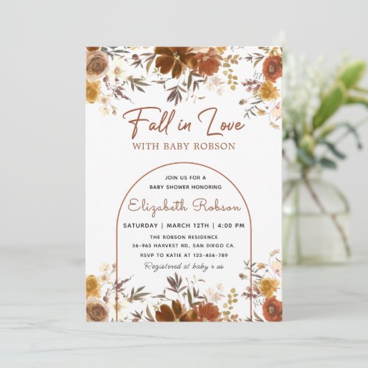 Blumenfall in Liebe rustikale Herbstdusche Baby Einladung (Stehend Vorderseite)