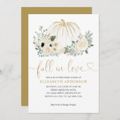 Blumenfall in Liebe Weißes Pumpkin-Brautparty Einladung (Vorne/Hinten)