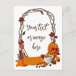 Blumenfall-Wreath-Blume Kürbiskaffee Feiertagspostkarte