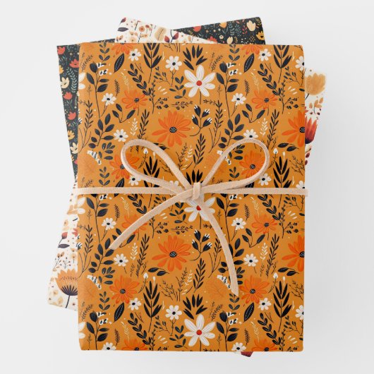 Blumenfallen Herbstmuster Faltblätter Geschenkpapier Set (Beispiel)