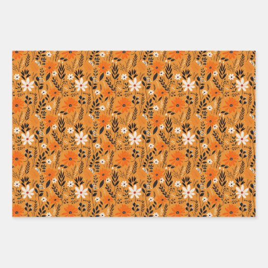 Blumenfallen Herbstmuster Faltblätter Geschenkpapier Set (Vorderseite)