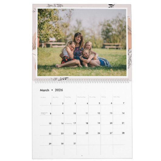 Blumenfamilien-Erinnerungen Benutzerdefiniertes Fo Kalender (Mär 2026)