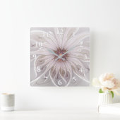 Blumenfantasie, Abstrakte moderne Pastell-Blume Quadratische Wanduhr (Zuhause)