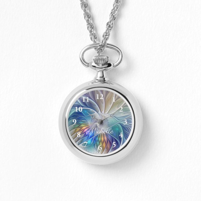 Blumenfantasie, Abstraktes Fraktal Name Armbanduhr (Vorderseite)