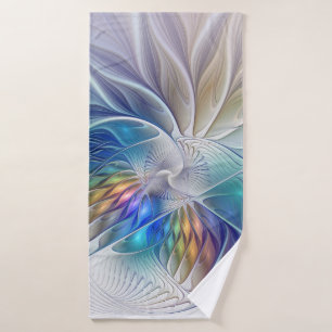 Blumenfantasie, buntes Abstraktes Fraktal Blume Badehandtuch
