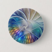 Blumenfantasie, buntes Abstraktes Fraktal Blume Button (Vorderseite)