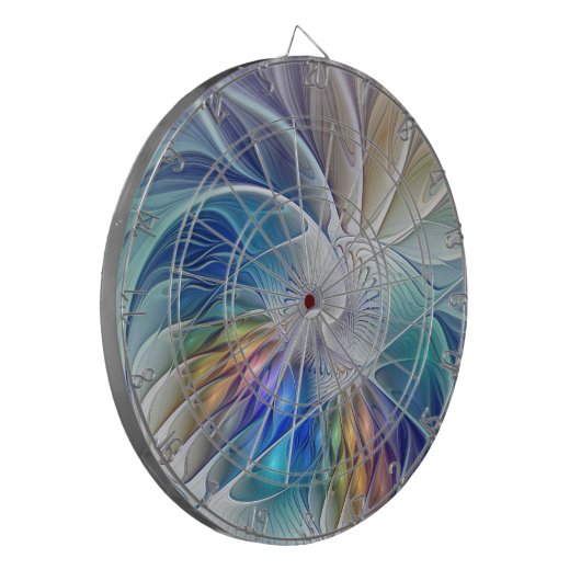 Blumenfantasie, buntes Abstraktes Fraktal Blume Dartscheibe (Vorderseite Links)