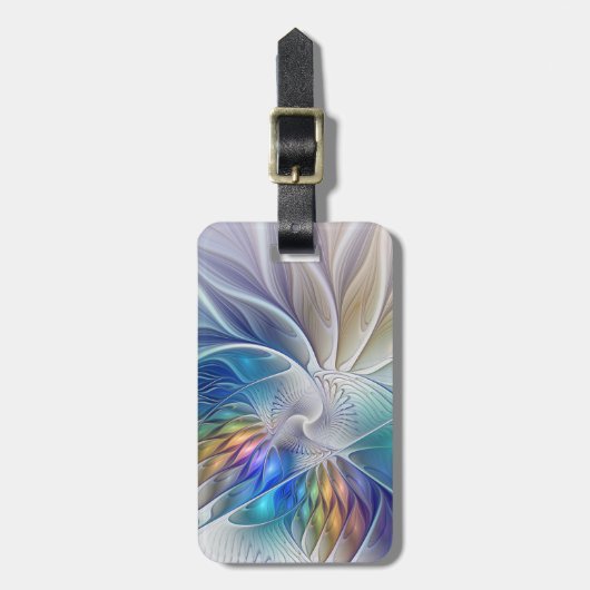 Blumenfantasie, buntes Abstraktes Fraktal Blume Gepäckanhänger (Vorderseite vertikal)