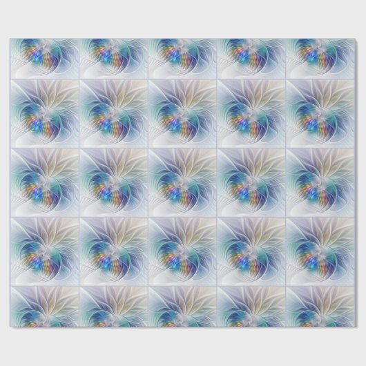 Blumenfantasie, buntes Abstraktes Fraktal Blume Geschenkpapier (Flach)
