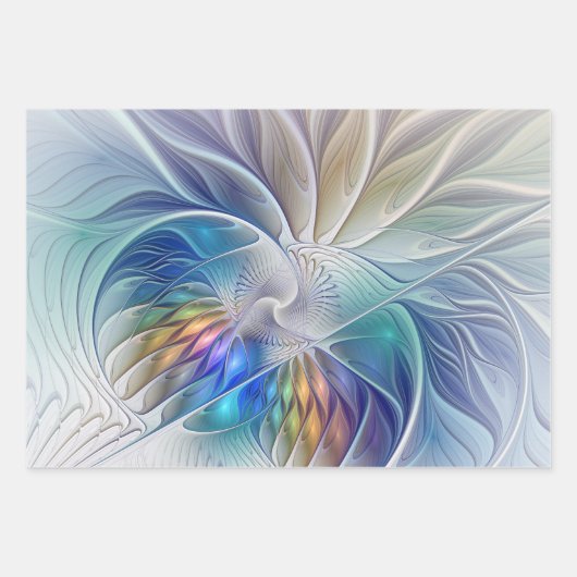 Blumenfantasie, buntes Abstraktes Fraktal Blume Geschenkpapier Set (Vorderseite 2)