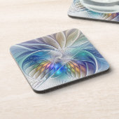 Blumenfantasie, buntes Abstraktes Fraktal Blume Getränkeuntersetzer (Linke Seite)